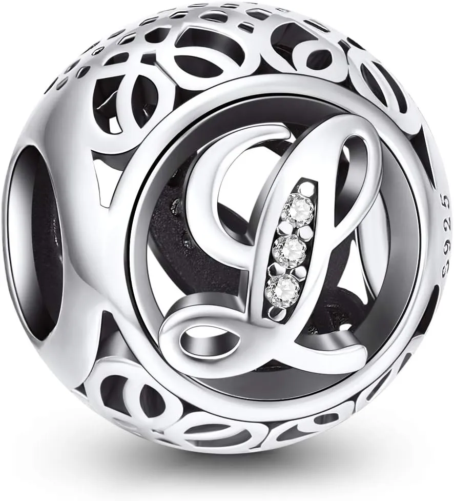 NINGAN Letter Alphabet Charm 925 Sterling Silver A-Z Initial Beads Fits Women's Europeans Bracelet and Necklace