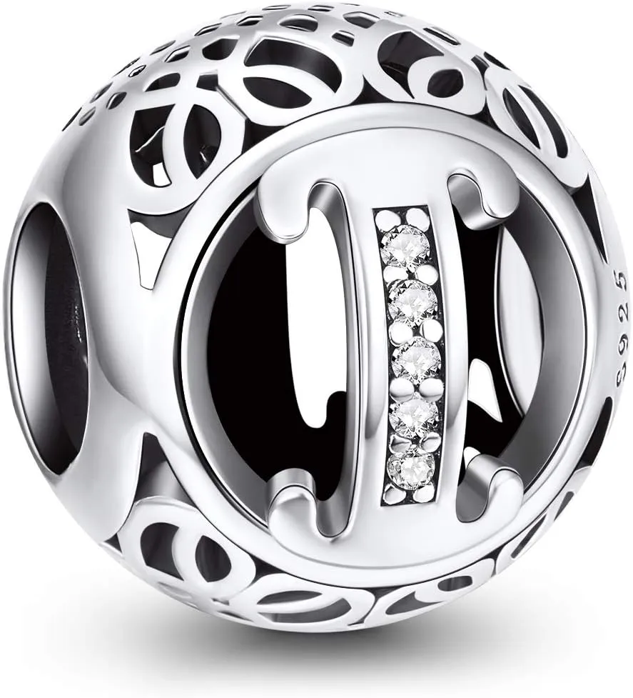 NINGAN Letter Alphabet Charm 925 Sterling Silver A-Z Initial Beads Fits Women's Europeans Bracelet and Necklace
