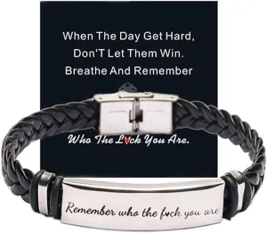 NIQIPOK Remember Who The F*ck You Are Bracelet-Dont Let The Hard Days Win Bracelet for Women Personalized Adjustable Handmade Engraved Motivational Bracelet Inspirational