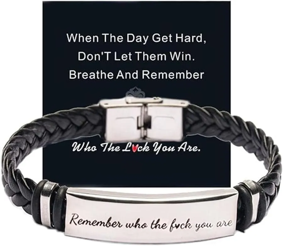 NIQIPOK Remember Who The F*ck You Are Bracelet-Dont Let The Hard Days Win Bracelet for Women Personalized Adjustable Handmade Engraved Motivational Bracelet Inspirational