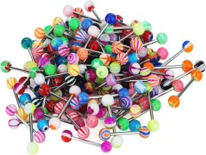 Niumike 14G Tongue Rings Assorted Colors Surgical Stainless Steel Barbells Piercing Jewelry