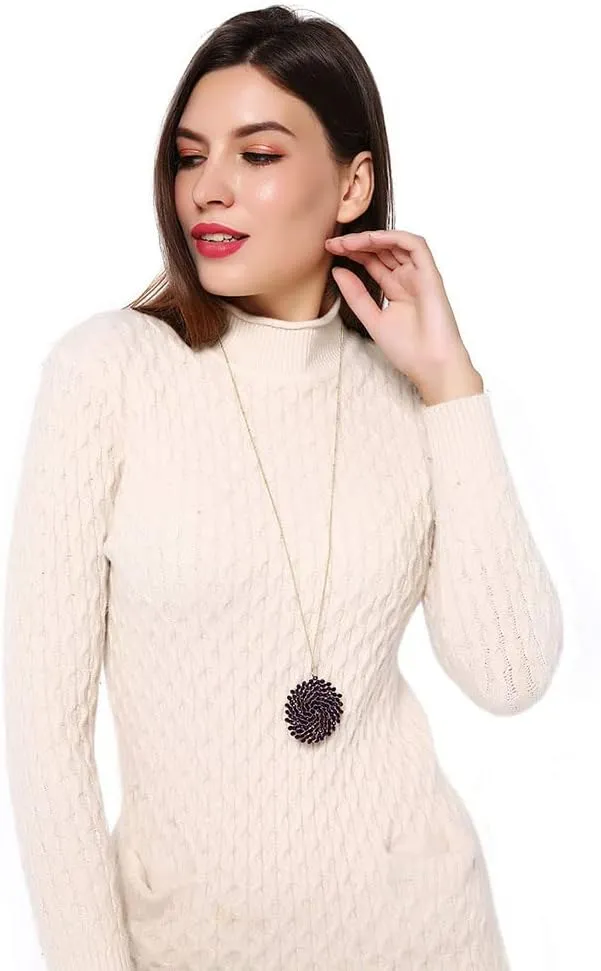 Niumike Handmade Crystal Circle Pendant Necklace and Earring Sets for Women Prom Disc Long Statement Necklaces Jewelry Sets with Gifts Box