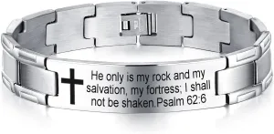 Non-Branded QINGDUO Psalm 62:6 Religious Christian Motivational Jewerly Vintage Stainless Steel Cross Bible Lords Prayer Link Wrist Bracelet for Men Women,Gifts for Friendship Graduation Birthday