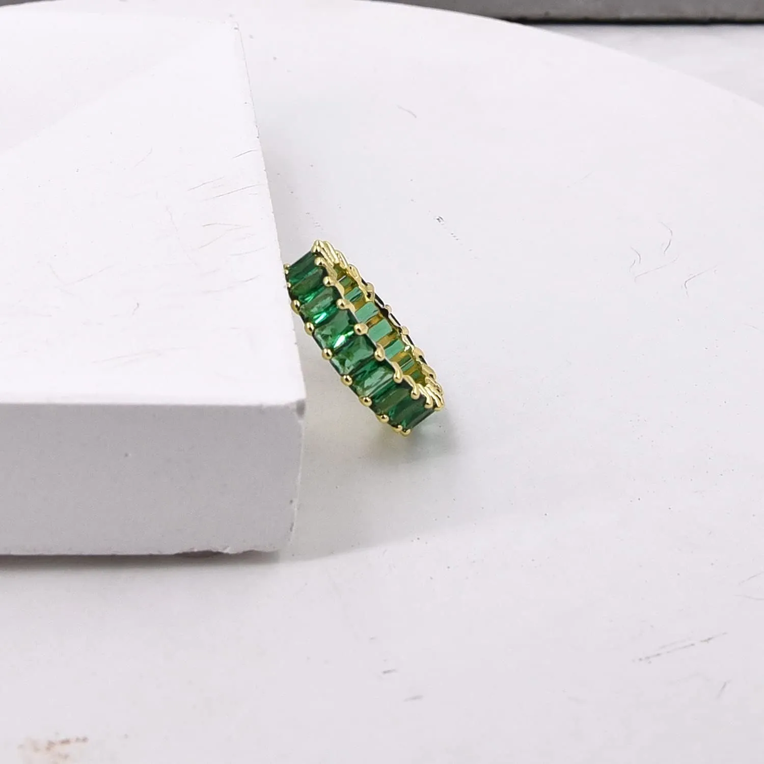 Nossa Green Emerald Band (5 Carat) 18K Gold Plated Claw Prong | Rectangle Emerald Cut Eternity Band CZ Ring