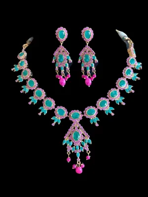 NS248  , real ruby emerald gold plated necklace set ( READY TO SHIP)