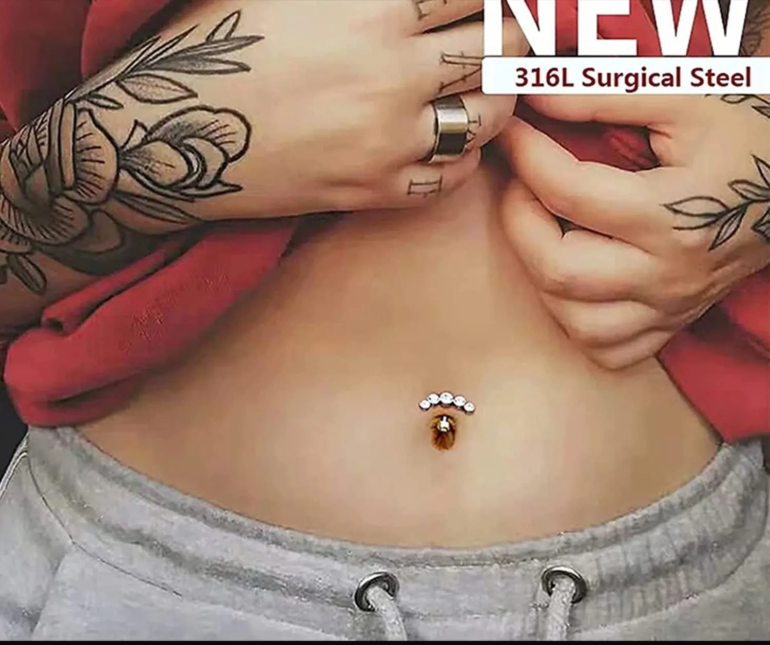 Ocptiy 14G 10mm Dangle Belly Button Ring for Women Hypoallergenic Surgical Steel Diamond Belly Navel Rings Barbell Piercing Jewelry Silver Black Colorful Rose Gold