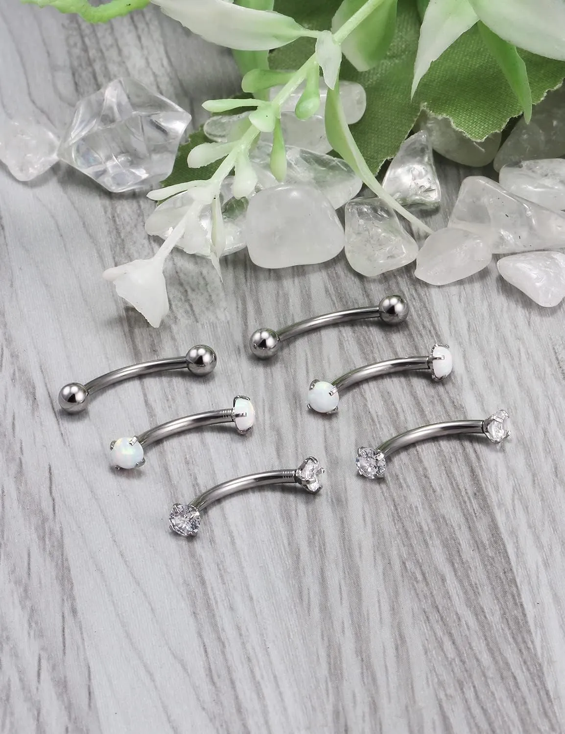 Ocptiy 16G Eyebrow Rook Piercing Jewelry Small Belly Button Ring 316L Surgical Steel Snake Eye Tongue Curved Barbell Vertical Lip Labret Piercing Jewelry for Women Men 6mm 8mm 10mm Bars 3mm Opal CZ
