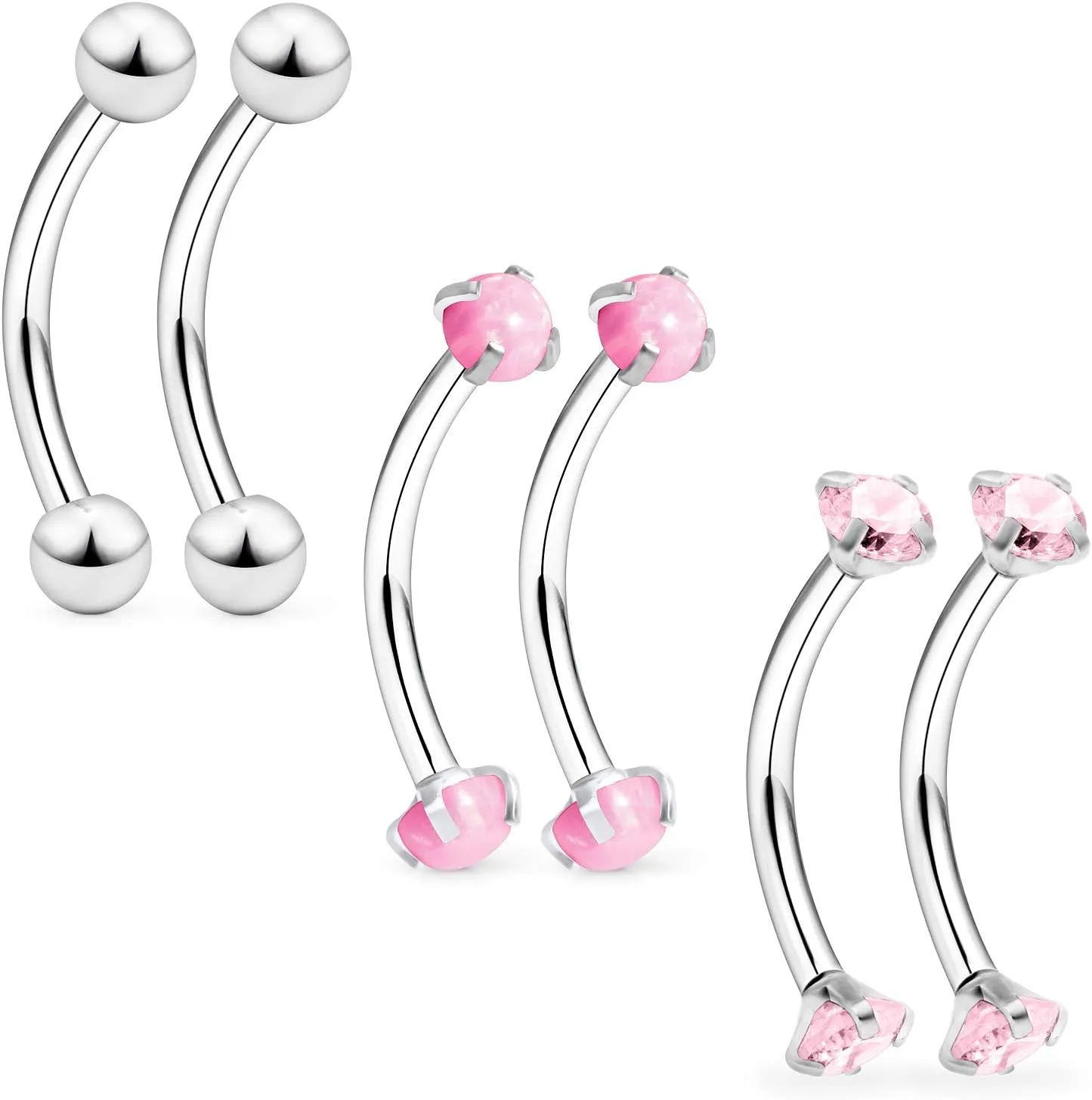 Ocptiy 16G Eyebrow Rook Piercing Jewelry Small Belly Button Ring 316L Surgical Steel Snake Eye Tongue Curved Barbell Vertical Lip Labret Piercing Jewelry for Women Men 6mm 8mm 10mm Bars 3mm Opal CZ