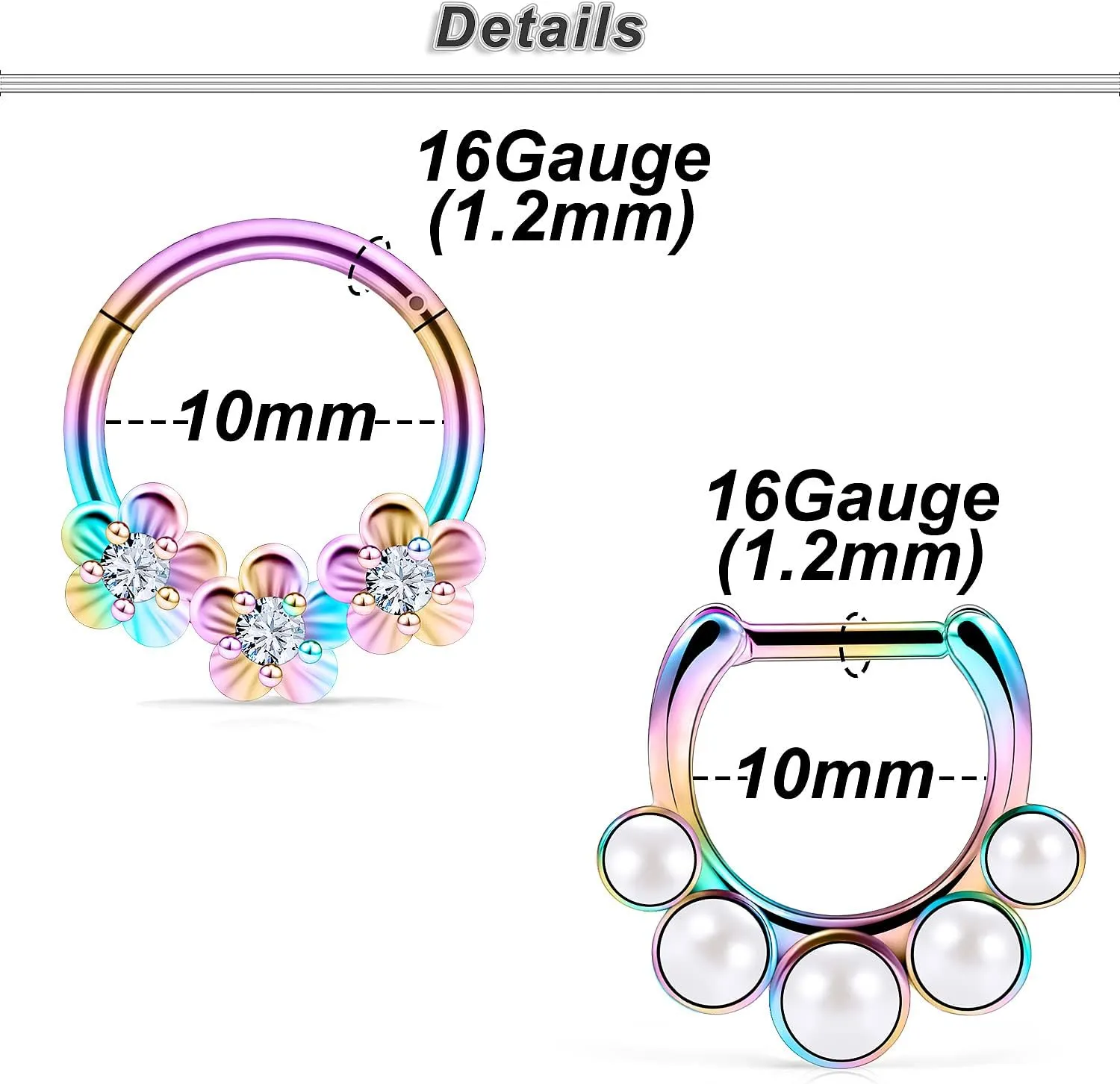 Ocptiy 16G Hinged Septum Clicker 316L Surgical Steel Septum Nose Rings Earrings Hoops Piercing Jewelry for Men Women 10mm 9pcs