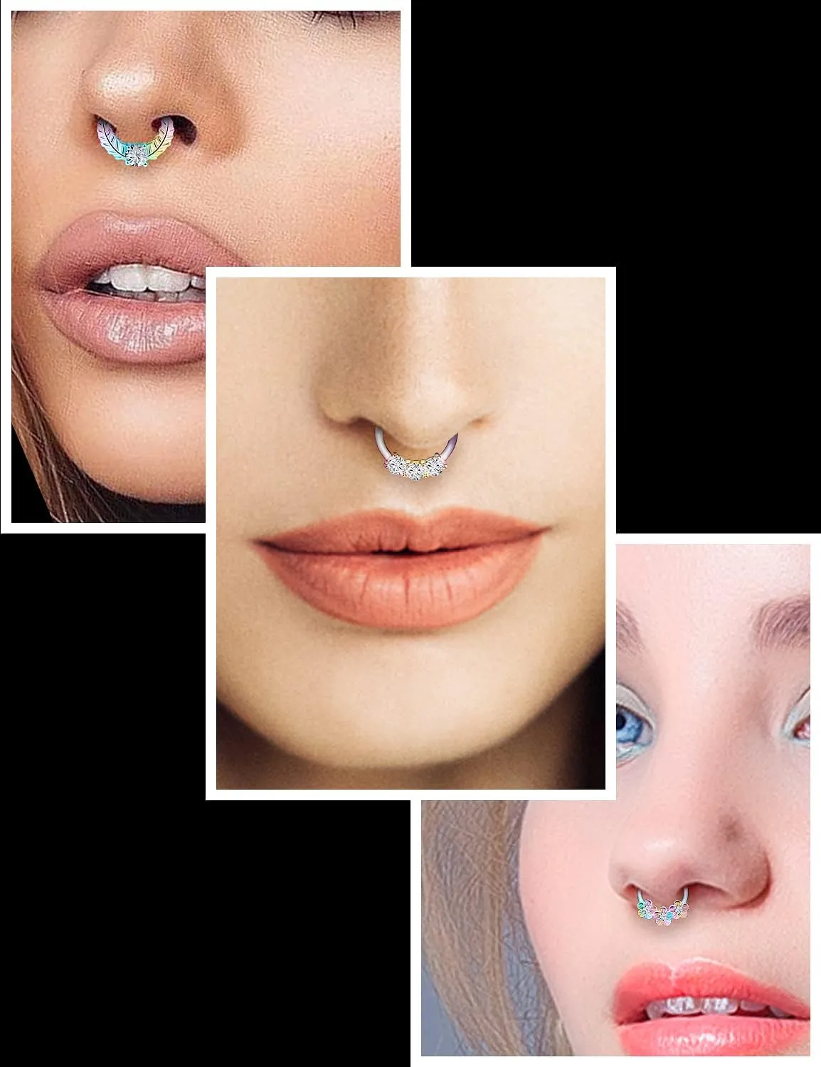 Ocptiy 16G Hinged Septum Clicker 316L Surgical Steel Septum Nose Rings Earrings Hoops Piercing Jewelry for Men Women 10mm 9pcs
