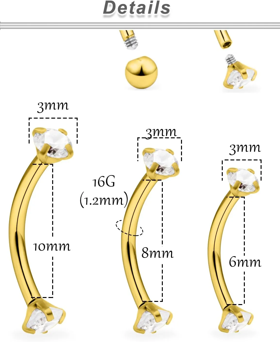 Ocptiy 16G Rook Piercing Jewelry Eyebrow Rings Hypoallergenic Surgical Steel Vertical Lip Labret Belly Snake Eye Tongue Ring Daith Earring Piercing Jewelry for Men Women Curved Barbells 6mm 8mm 10mm