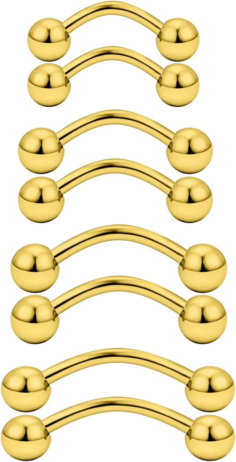 Ocptiy 20G 16G 14G 12G Eyebrow Rook Daith Piercing Jewelry 316L Surgical Steel Vertical Lip Labret Belly Button Ring Snake Eyes Tongue Ring Curved Barbell 6mm(1/4") 8mm(5/16") 10mm (3/8") 12mm(1/2")