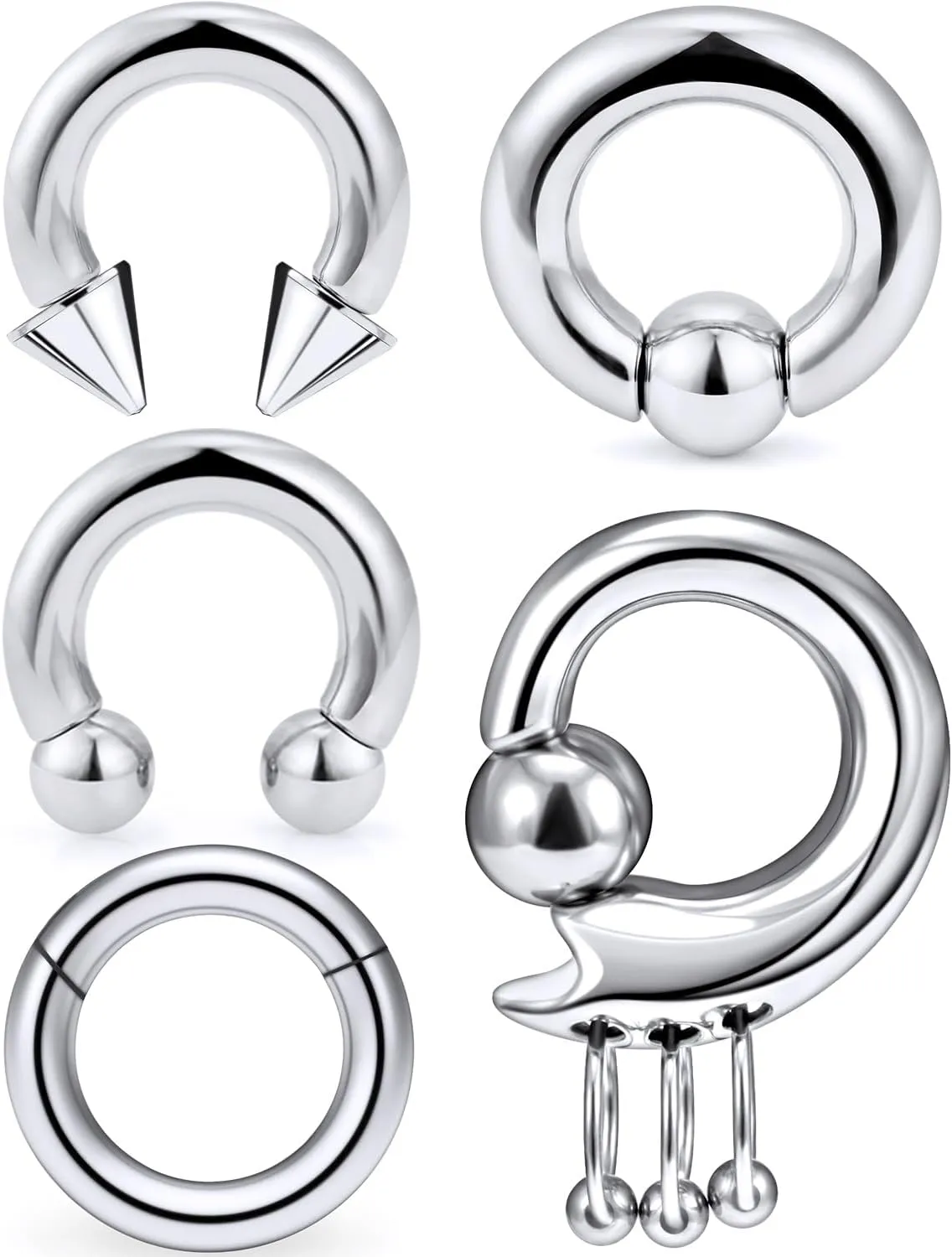 Ocptiy 6G & 8G Septum Ring, Dangling Gauges, Tunnel Plug & Earrings Stretching Kit - Surgical Steel Septum Nose Ring & Pincher Lobe Earring Stretch Hoop Piercing Jewelry for Women & Men