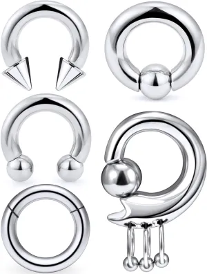 Ocptiy 6G & 8G Septum Ring, Dangling Gauges, Tunnel Plug & Earrings Stretching Kit - Surgical Steel Septum Nose Ring & Pincher Lobe Earring Stretch Hoop Piercing Jewelry for Women & Men