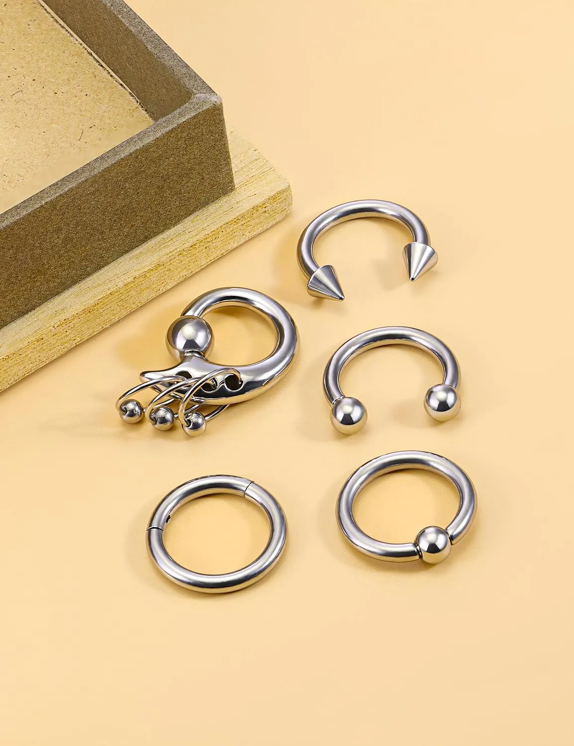 Ocptiy 6G & 8G Septum Ring, Dangling Gauges, Tunnel Plug & Earrings Stretching Kit - Surgical Steel Septum Nose Ring & Pincher Lobe Earring Stretch Hoop Piercing Jewelry for Women & Men