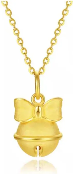 OIDIMS Cute Jingle Bell Necklace for Women Lovely Bowknot Statement X-Mas Bell Present Bow Pendant Choker Necklace 18k Gold Plated Handmade Festival Christmas Holiday Ornament Charm Jewelry Gift