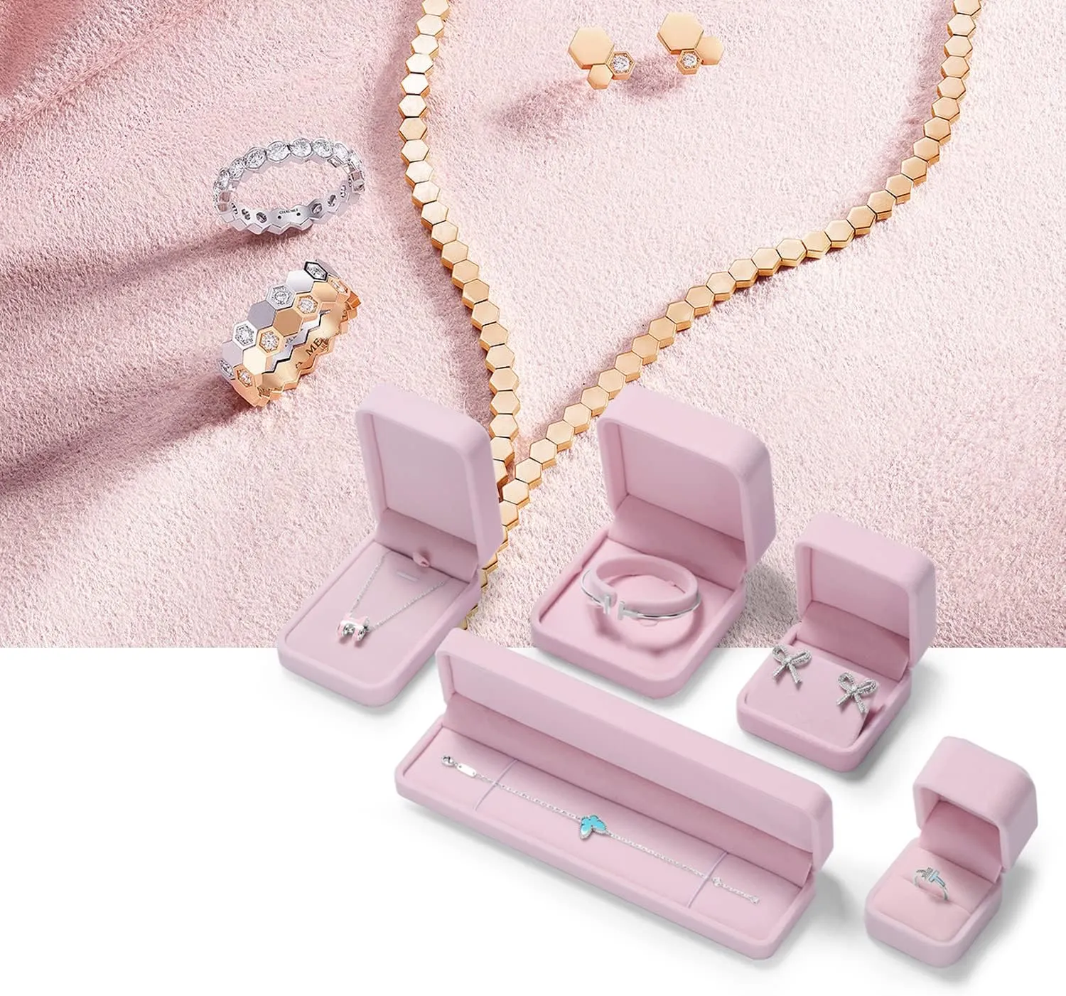 Oirlv Premium Velvet Earring Gift Box Pink Jewelry Storage Case Showcase Display
