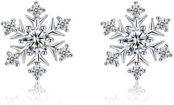 ONLYJUMP Christmas Rhinestone Pearl Snowflake Stud Earrings for Women Xmas Cute Crystal Snowflake Earrings Clear Cubic Zirconia Christmas Earrings Christmas Party Jewelry Gift