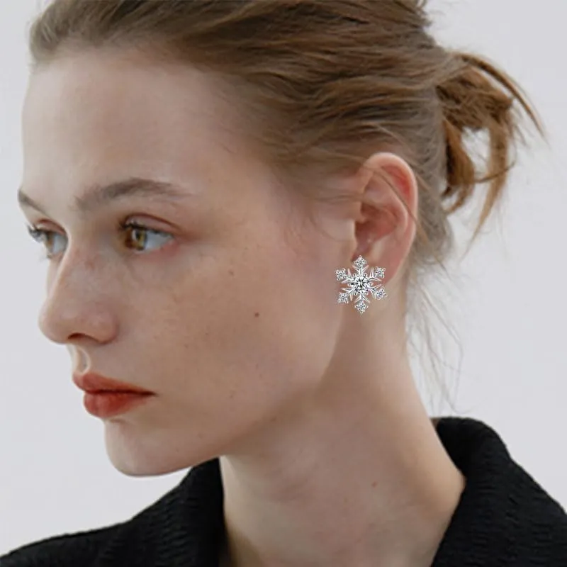 ONLYJUMP Christmas Rhinestone Pearl Snowflake Stud Earrings for Women Xmas Cute Crystal Snowflake Earrings Clear Cubic Zirconia Christmas Earrings Christmas Party Jewelry Gift