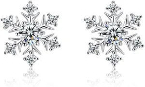 ONLYJUMP Christmas Rhinestone Pearl Snowflake Stud Earrings for Women Xmas Cute Crystal Snowflake Earrings Clear Cubic Zirconia Christmas Earrings Christmas Party Jewelry Gift
