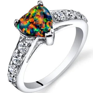 Opal Heart Shape Sterling Silver Ring Size 5