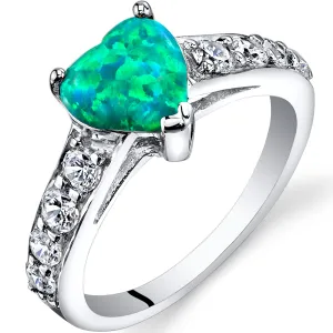 Opal Heart Shape Sterling Silver Ring Size 7