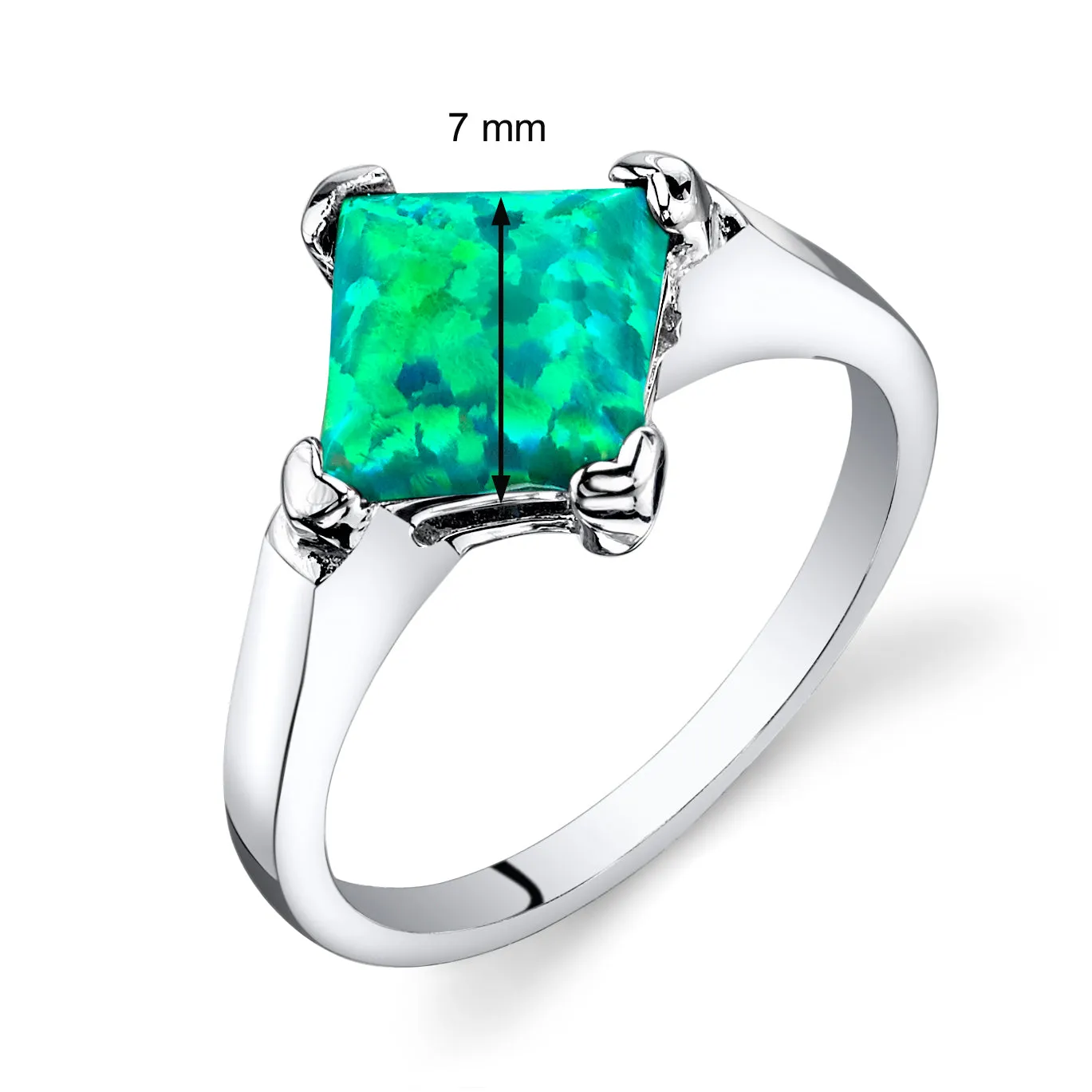 Opal Princess Cut Sterling Silver Ring Size 7