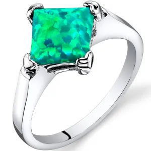 Opal Princess Cut Sterling Silver Ring Size 7