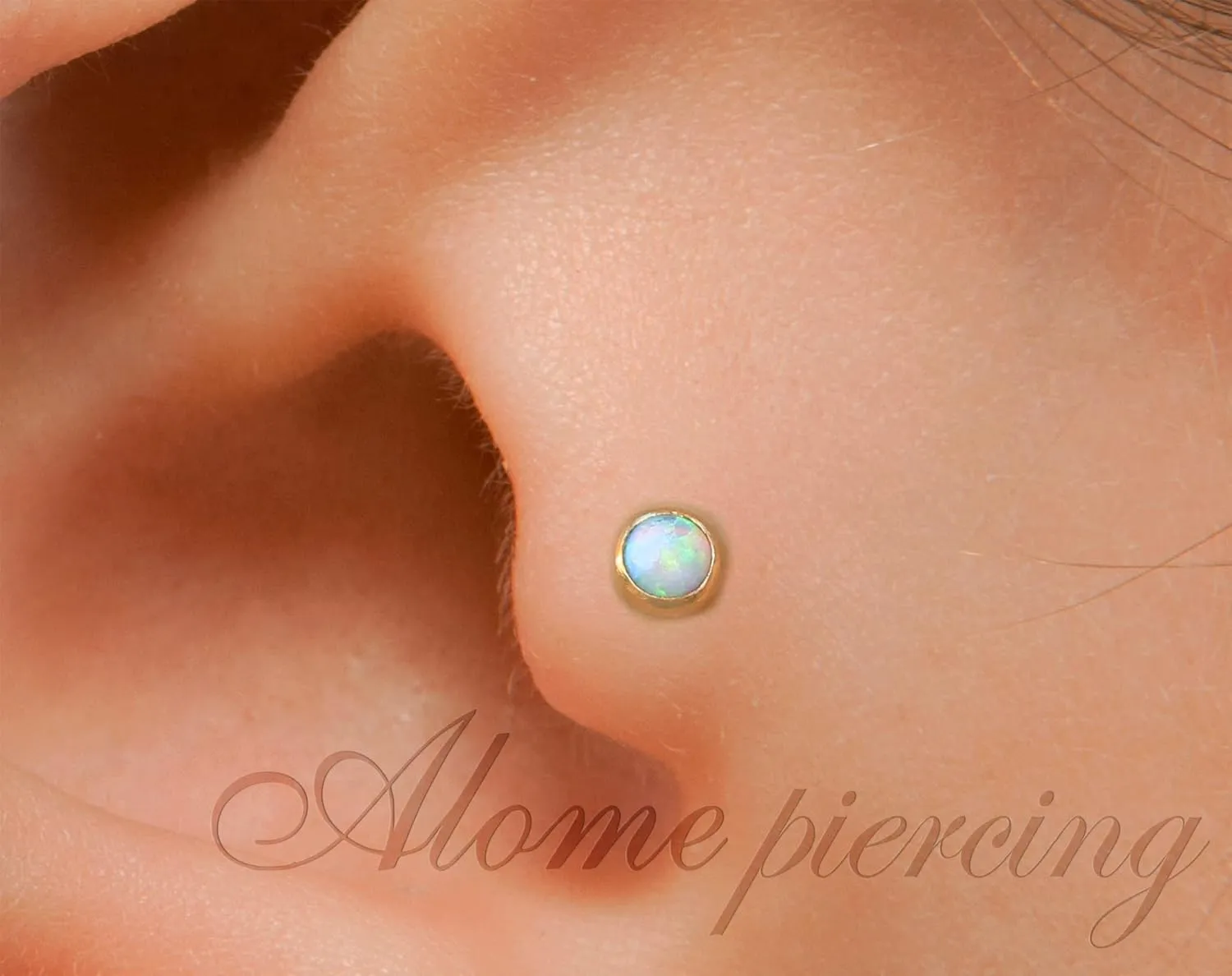 Opal Tragus Stud Earring, Tragus Earring in 14k Gold filled ,3 mm white Opal Tragus studs Piercing