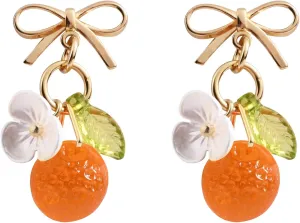 Orange Lemon Strawberry Imported Czech Glass Beads Earrings Handmade Bowtie Fruits Dangling Stud Earrings For Women