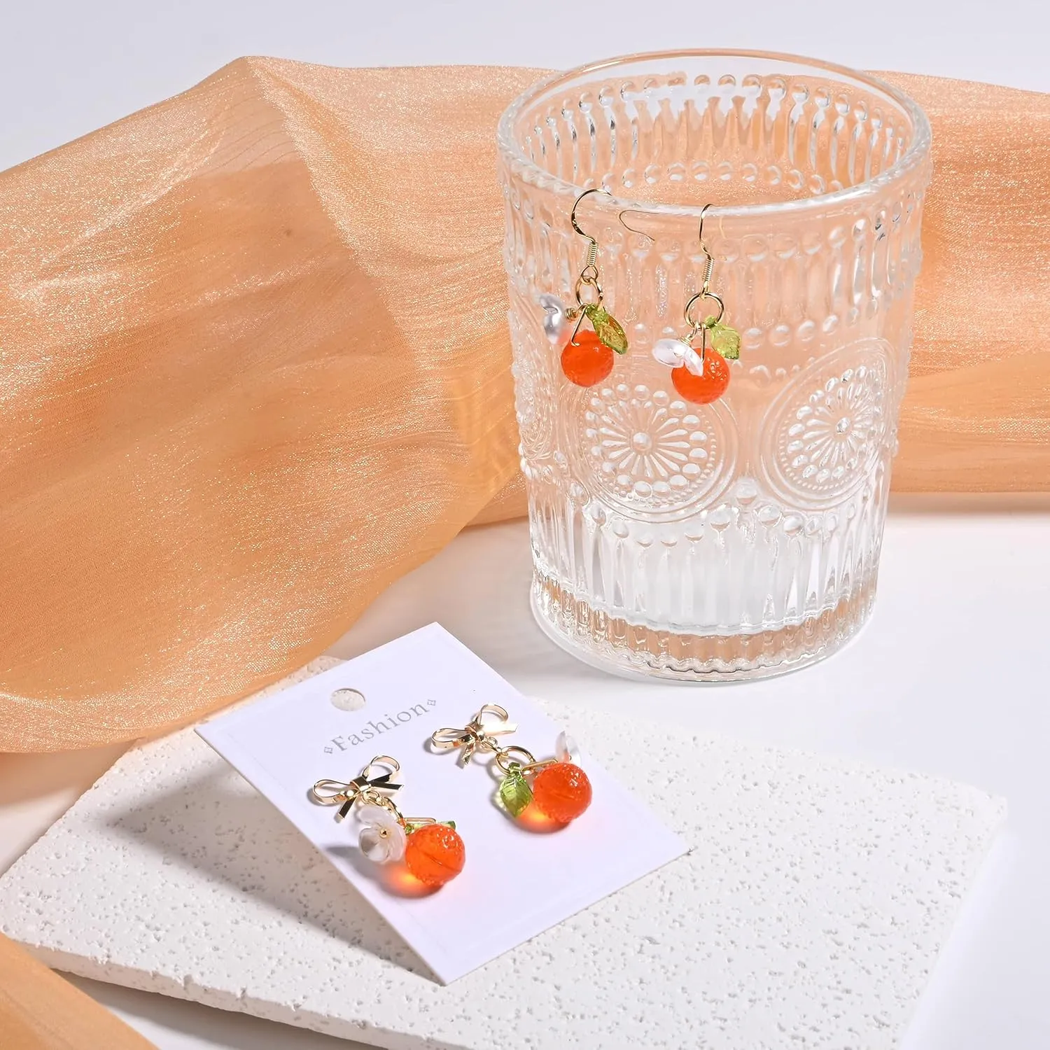 Orange Lemon Strawberry Imported Czech Glass Beads Earrings Handmade Bowtie Fruits Dangling Stud Earrings For Women
