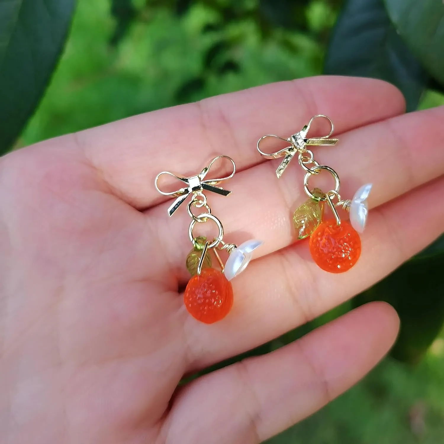 Orange Lemon Strawberry Imported Czech Glass Beads Earrings Handmade Bowtie Fruits Dangling Stud Earrings For Women