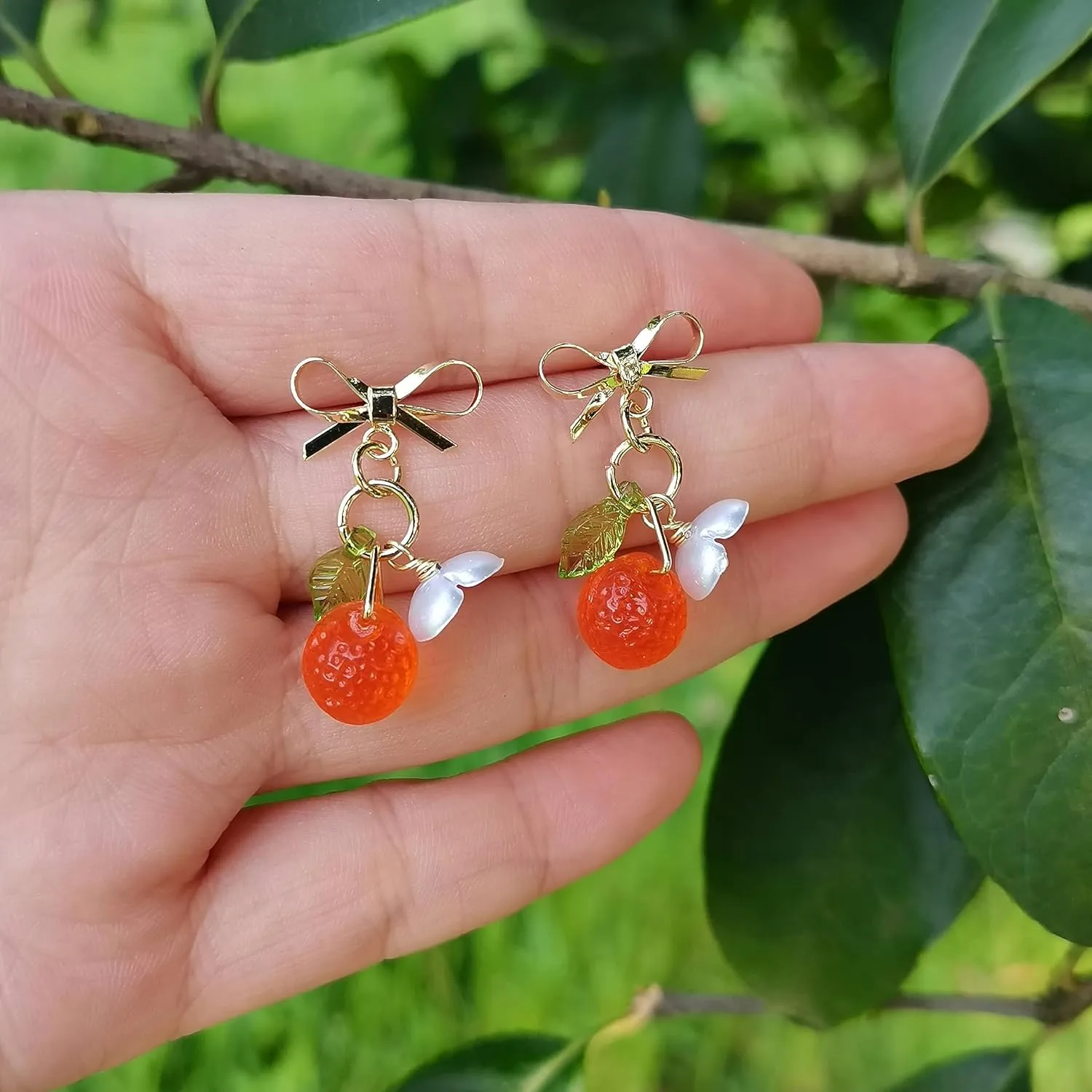 Orange Lemon Strawberry Imported Czech Glass Beads Earrings Handmade Bowtie Fruits Dangling Stud Earrings For Women