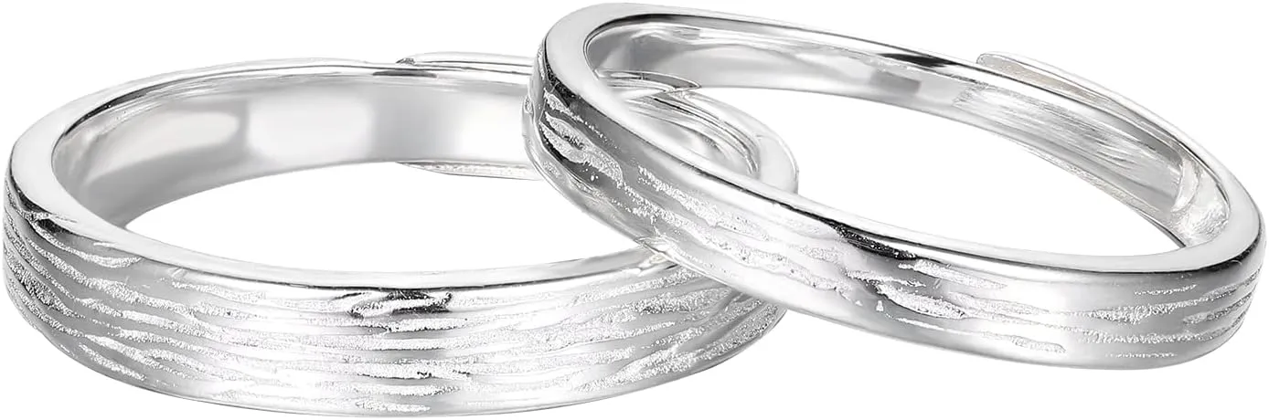 Ornaland Couple Rings Pair of 925 Sterling Silver Matching Rings Adjustable Open Ring Simple Fashion Promise Ring Jewelry Gift for Lovers Engagement Wedding Proposal Ring