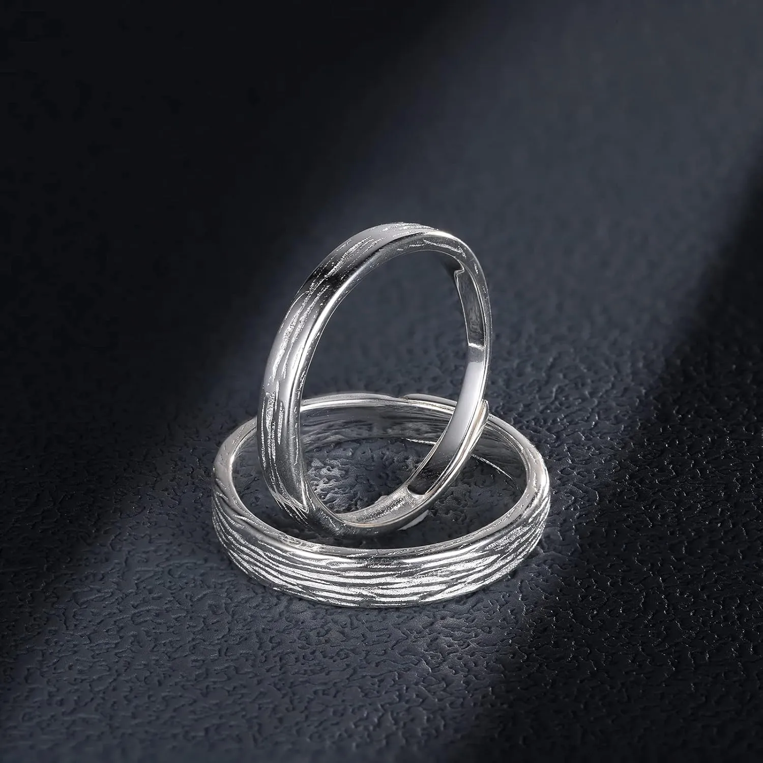Ornaland Couple Rings Pair of 925 Sterling Silver Matching Rings Adjustable Open Ring Simple Fashion Promise Ring Jewelry Gift for Lovers Engagement Wedding Proposal Ring