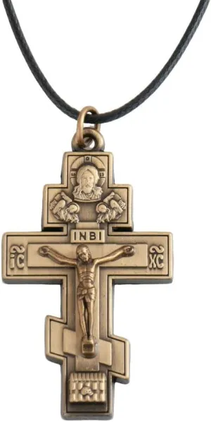Orthodox Cross Necklace, Zinc Alloy Religious Pendant with Jesus Engraving, Silver and Antique Bronze Colors for Men Women