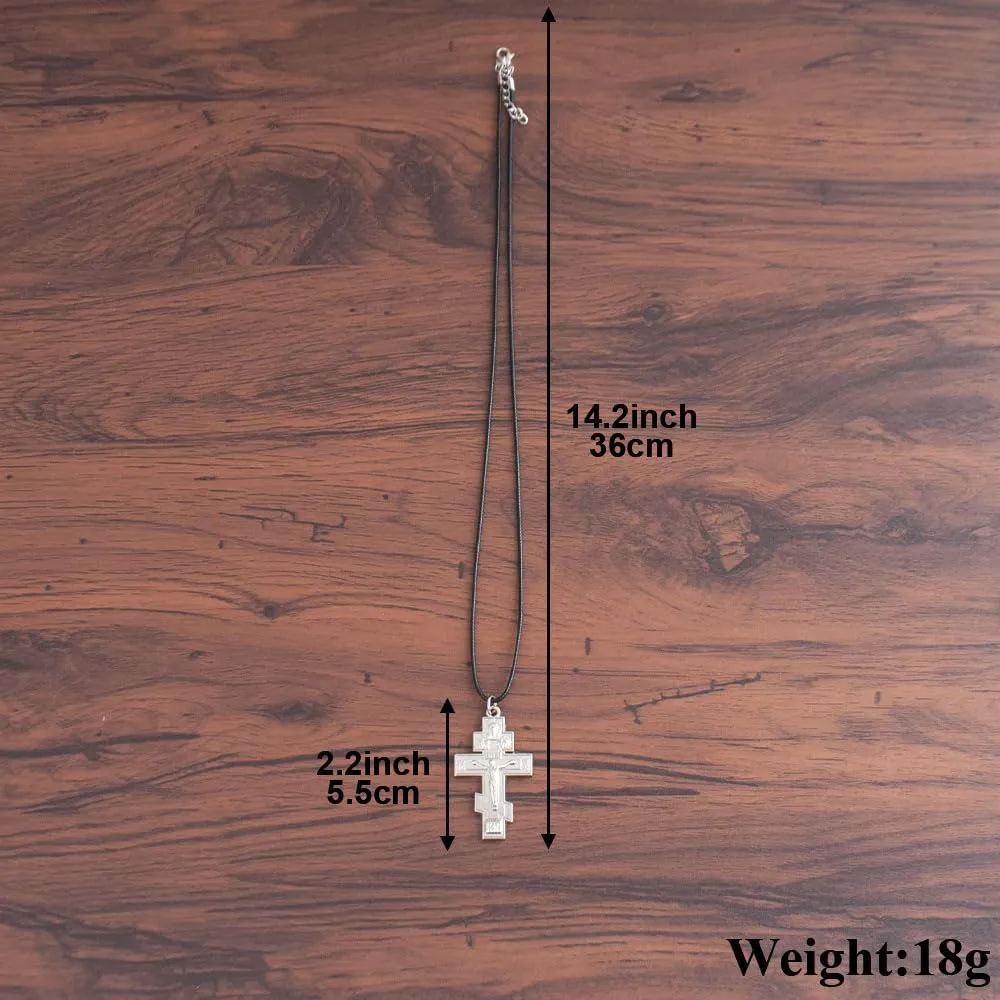 Orthodox Cross Necklace, Zinc Alloy Religious Pendant with Jesus Engraving, Silver and Antique Bronze Colors for Men Women