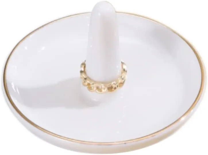 oskas White Ring Dish Holder,Engagement Wedding Bridal Shower GiftDecorative Trinket Tray,4 Inch,Ceramic,White