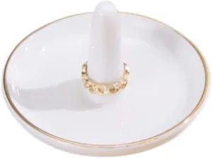oskas White Ring Dish Holder,Engagement Wedding Bridal Shower GiftDecorative Trinket Tray,4 Inch,Ceramic,White