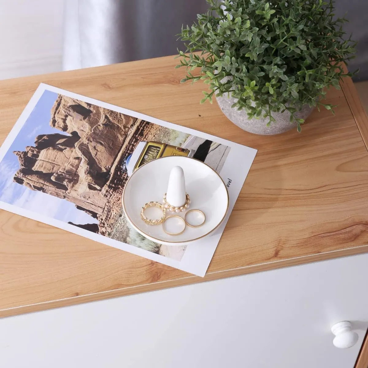 oskas White Ring Dish Holder,Engagement Wedding Bridal Shower GiftDecorative Trinket Tray,4 Inch,Ceramic,White