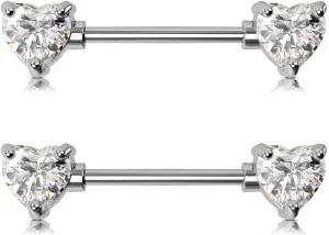 OUFER 2PCS 14G Surgical Steel Nipple Rings Barbell Heart CZ Nipple Rings Piercing for Women nippleshield Piercing Body Piercing