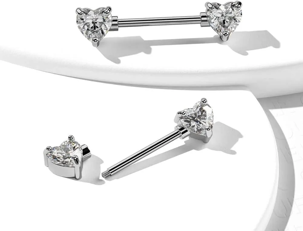OUFER 2PCS 14G Surgical Steel Nipple Rings Barbell Heart CZ Nipple Rings Piercing for Women nippleshield Piercing Body Piercing