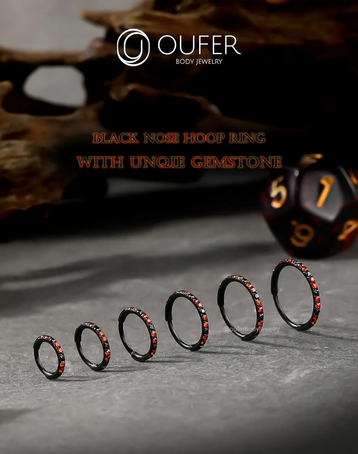 OUFER Black Nose Rings Hoops, 316L Surgical Steel Nose Rings, Nose Piercing Jewelry,20G Hinged Colorful CZ Helix Piercing Jewelry, Septum Clicker Lip Rings Cartilage Conch Rook Helix Tragus Daith Earrings 5mm/6mm/7mm/8mm/9mm/10mm