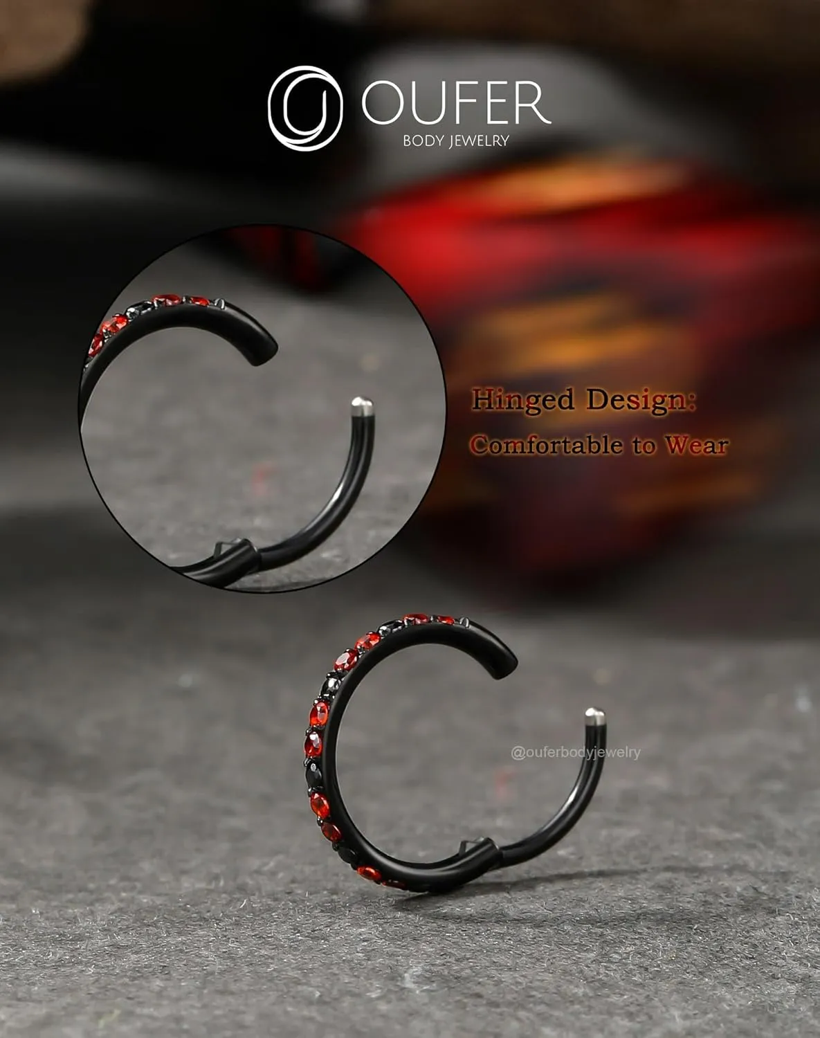 OUFER Black Nose Rings Hoops, 316L Surgical Steel Nose Rings, Nose Piercing Jewelry,20G Hinged Colorful CZ Helix Piercing Jewelry, Septum Clicker Lip Rings Cartilage Conch Rook Helix Tragus Daith Earrings 5mm/6mm/7mm/8mm/9mm/10mm