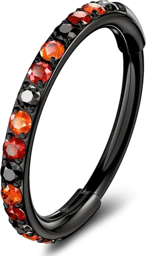 OUFER Black Nose Rings Hoops, 316L Surgical Steel Nose Rings, Nose Piercing Jewelry,20G Hinged Colorful CZ Helix Piercing Jewelry, Septum Clicker Lip Rings Cartilage Conch Rook Helix Tragus Daith Earrings 5mm/6mm/7mm/8mm/9mm/10mm