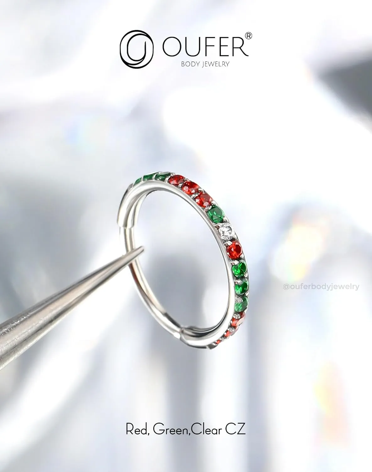 OUFER Nose Rings Hoops, 316L Surgical Steel Nose Rings, 20G Hinged Colorful CZ Rook Piercing Jewelry, Septum Clicker Lip Rings Cartilage Conch Daith Tragus Daith Earrings-6mm/7mm/8mm