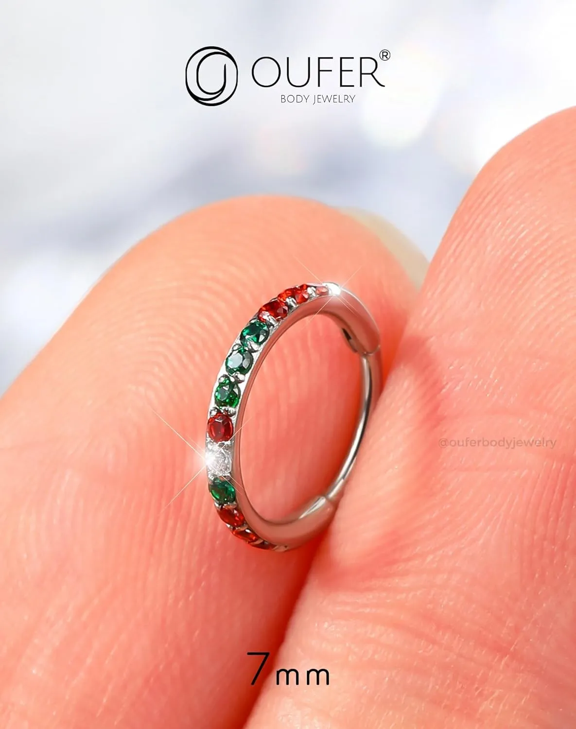 OUFER Nose Rings Hoops, 316L Surgical Steel Nose Rings, 20G Hinged Colorful CZ Rook Piercing Jewelry, Septum Clicker Lip Rings Cartilage Conch Daith Tragus Daith Earrings-6mm/7mm/8mm