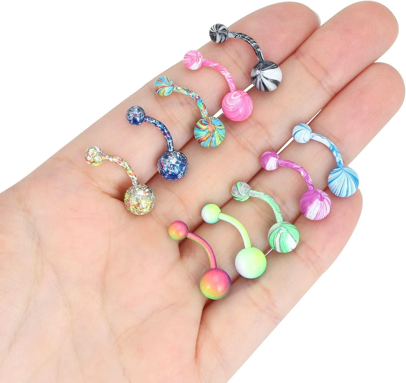 Oyaface 10 Pcs Belly Button Rings Tongue Studs Banana Industrial Barbells Horseshoe Septum Rings 14G/16G Colored Stainless Steel Body Bars Jewelry Gift Set