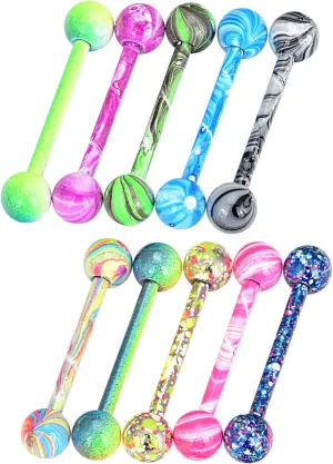 Oyaface 10 Pcs Belly Button Rings Tongue Studs Banana Industrial Barbells Horseshoe Septum Rings 14G/16G Colored Stainless Steel Body Bars Jewelry Gift Set