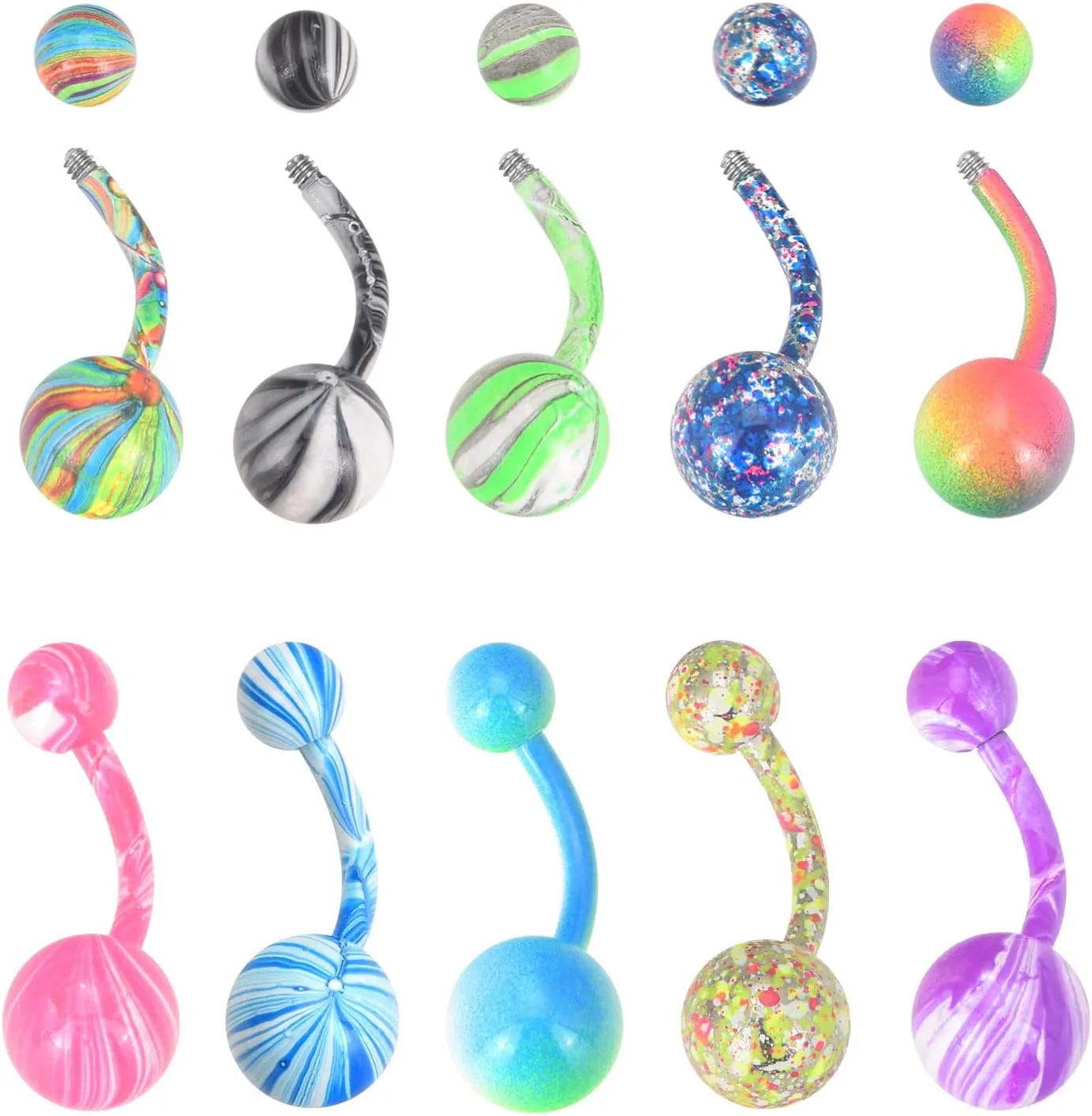 Oyaface 10 Pcs Belly Button Rings Tongue Studs Banana Industrial Barbells Horseshoe Septum Rings 14G/16G Colored Stainless Steel Body Bars Jewelry Gift Set